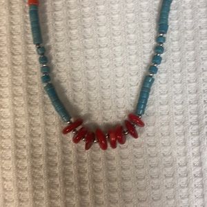 Native American Block turquoise heishi & mediterranean coral necklace